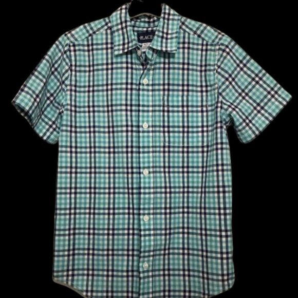 Children's Place Blue Plaid S/S Button Up Shirt NWT - Picture 1 of 6